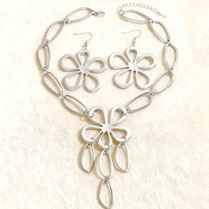 Geometric Hollow Flower Necklace and Earrings