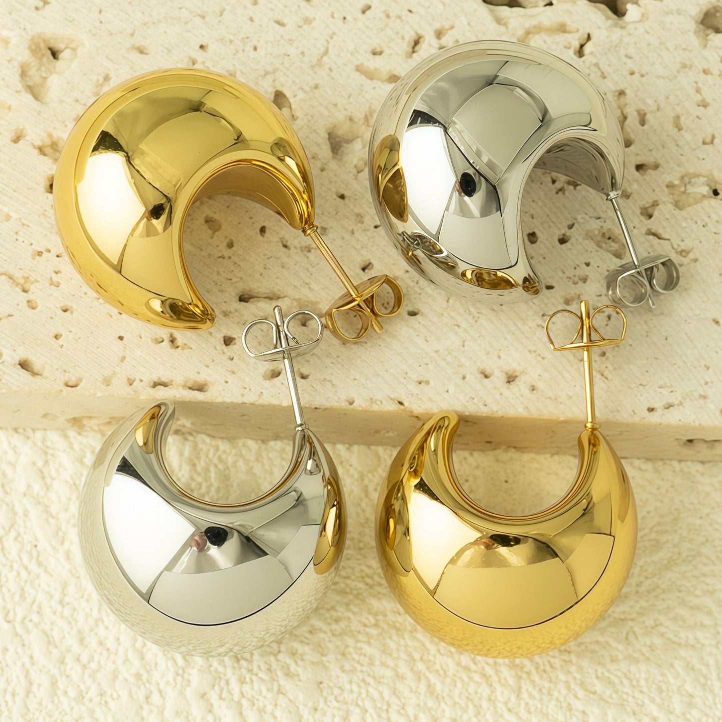 Geometric Hollow Gold Plated Earrings