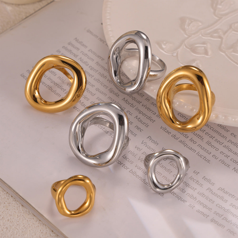 Geometric Hollow Titanium Steel Gold Plated Ring