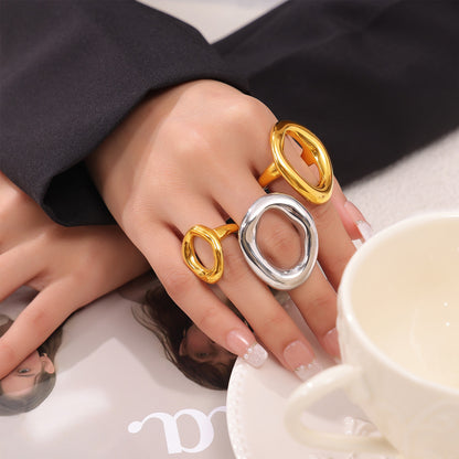 Geometric Hollow Titanium Steel Gold Plated Ring