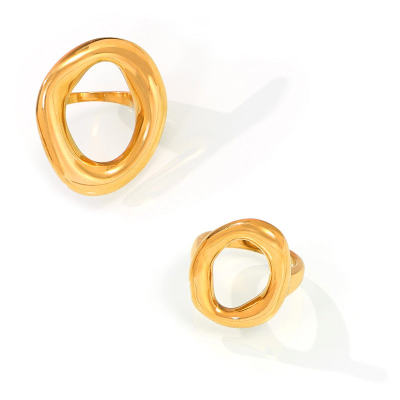 Geometric Hollow Titanium Steel Gold Plated Ring