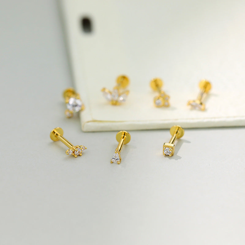 Geometric Horse-Eye Zircon Stud Earrings