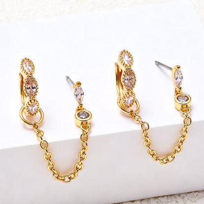 Geometric Horse Eye Zirconia Earrings