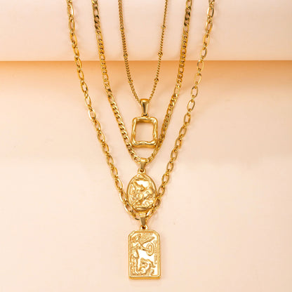 Geometric Layered Stainless Steel Necklace