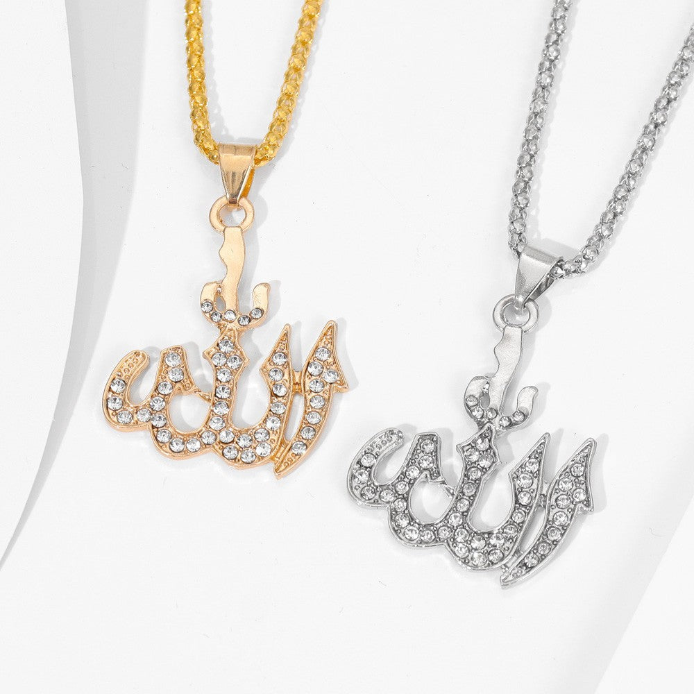 Geometric Letter Symbol Pendant Titanium Steel Crystal Inlay Necklace