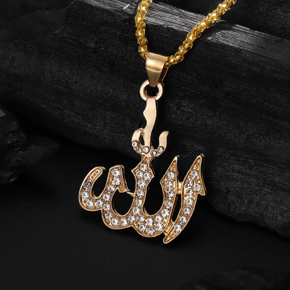 Geometric Letter Symbol Pendant Titanium Steel Crystal Inlay Necklace