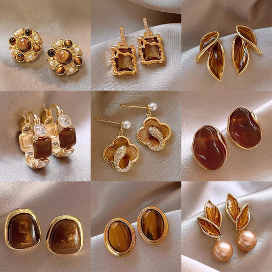Geometric Maillard Color Alloy Earrings