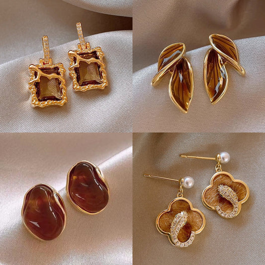 Geometric Maillard Color Alloy Earrings