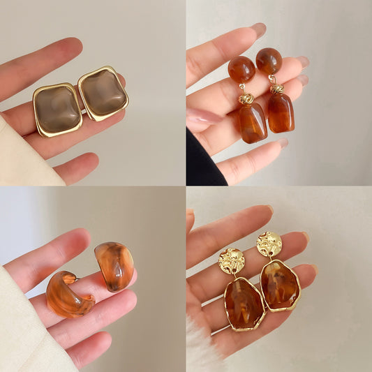 Geometric Maillard Color Alloy Earrings