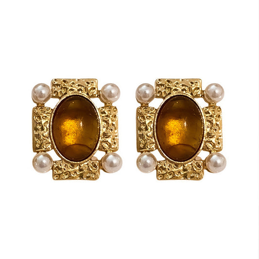 Geometric Maillard Color Alloy Earrings
