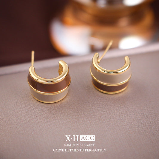 Geometric Maillard Color Alloy Earrings