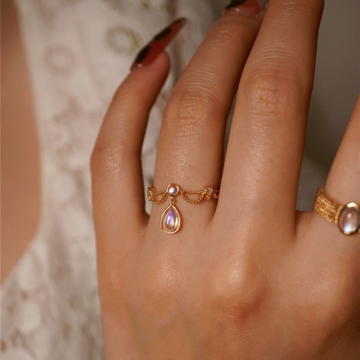 Geometric Moonstone Effect Copper Ring
