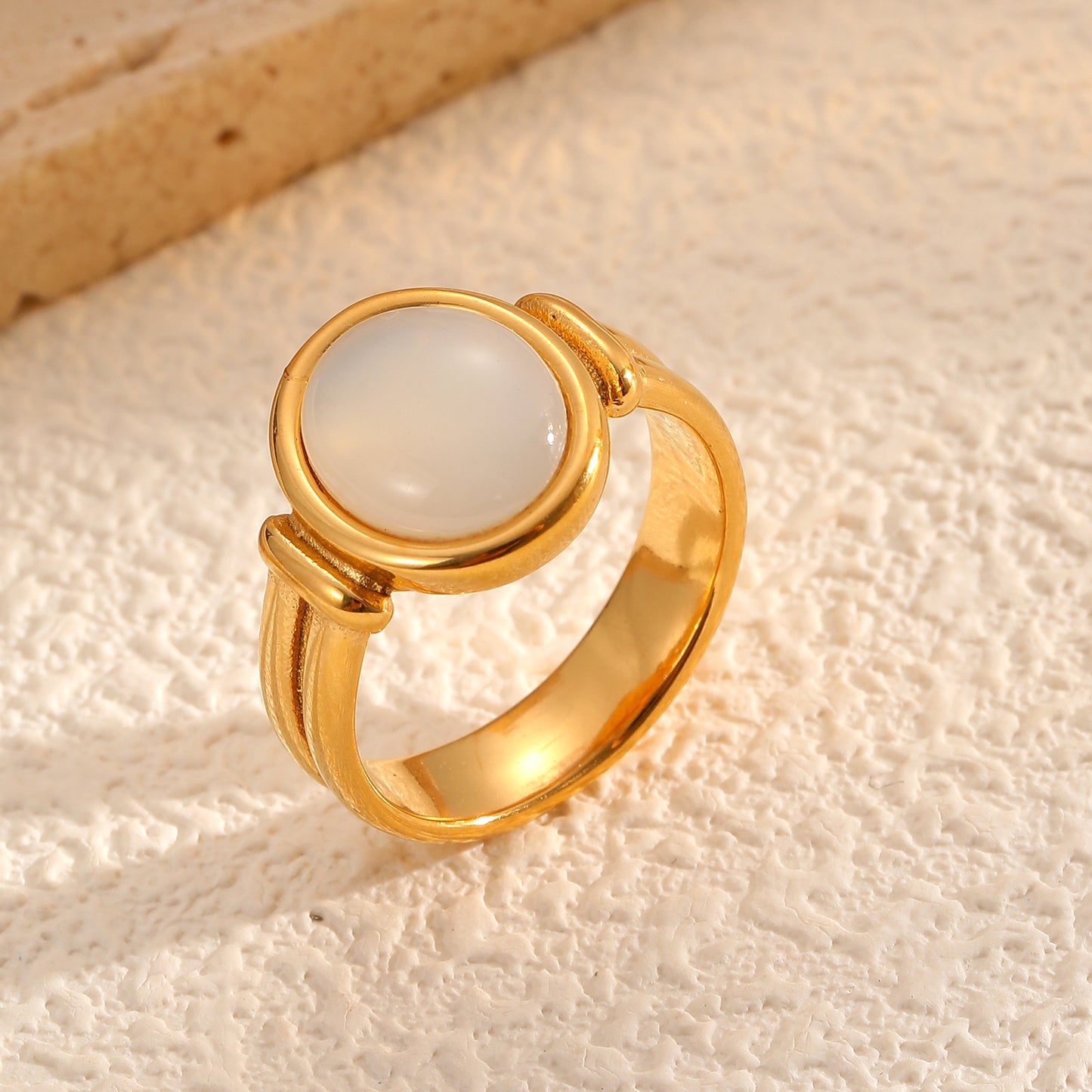 Geometric Mother-of-Pearl Stainless Steel Ring