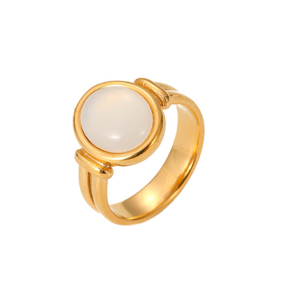 Geometric Mother-of-Pearl Stainless Steel Ring