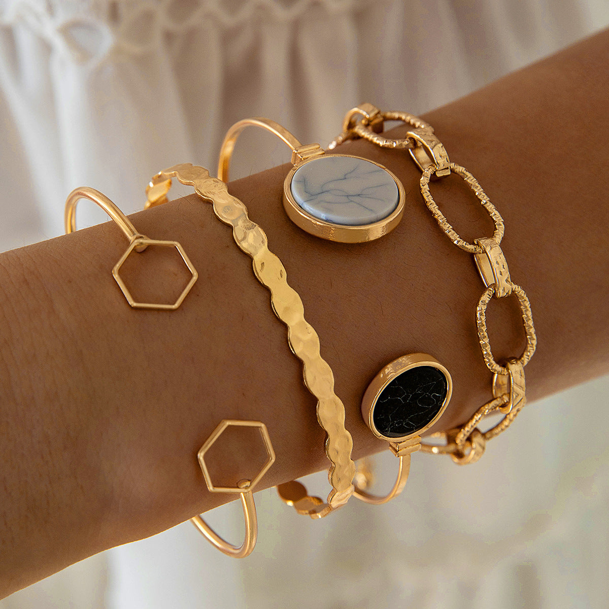 Geometric Open Cuff Bracelet Set
