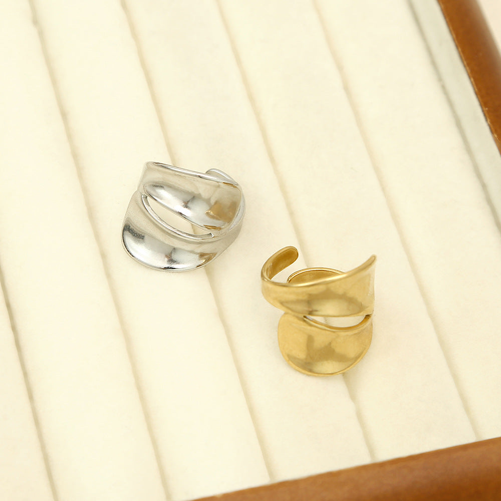 Geometric Open Ring Stainless Steel Gold Plated Hand Jewelry