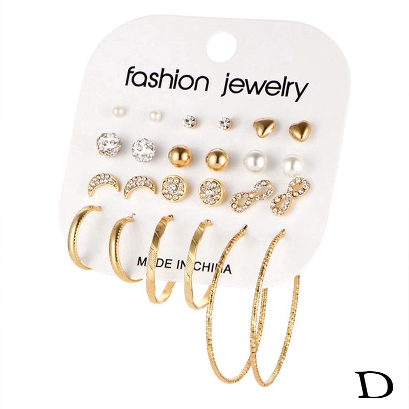 Geometric Pearl Butterfly Earrings Set (6 Pieces)