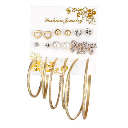 Geometric Pearl Butterfly Earrings Set (6 Pieces)