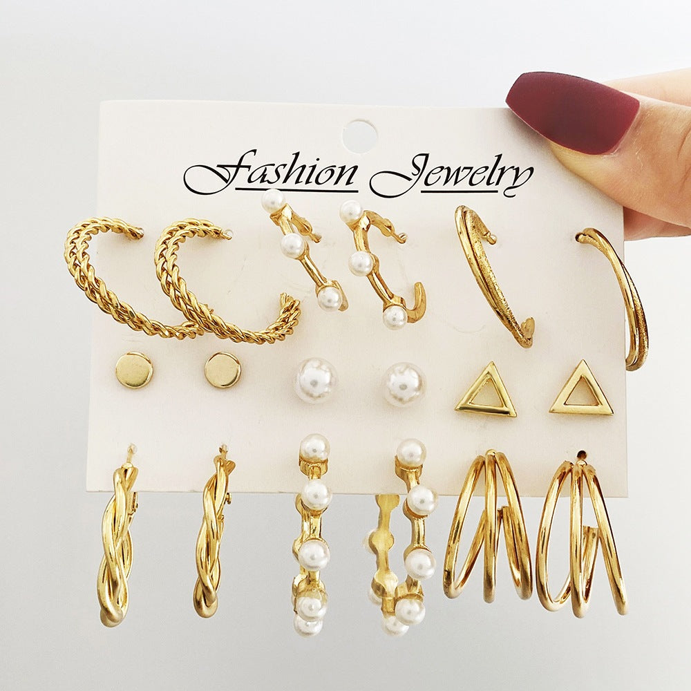 Geometric Pearl Butterfly Earrings Set (6 Pieces)