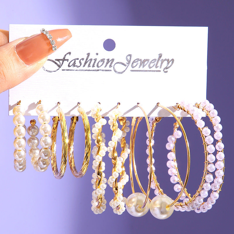 Geometric Pearl Butterfly Earrings Set (6 Pieces)