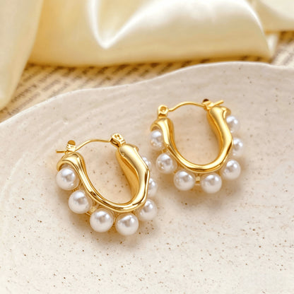 Geometric Pearl Earrings Stainless Steel