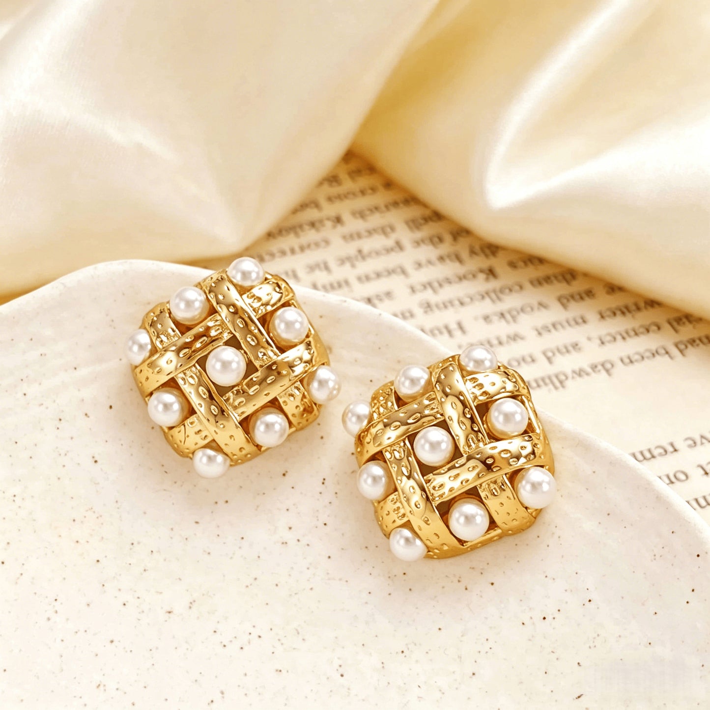 Geometric Pearl Earrings Stainless Steel