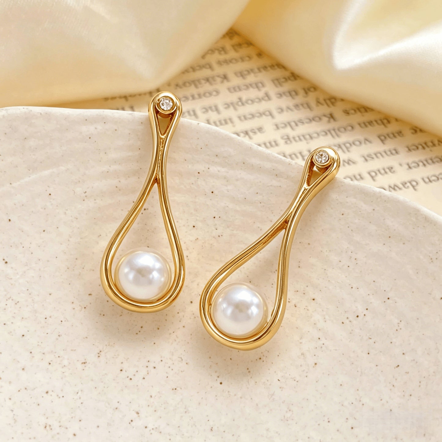 Geometric Pearl Earrings Stainless Steel