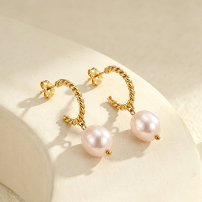 Geometric Pearl Twist Earrings