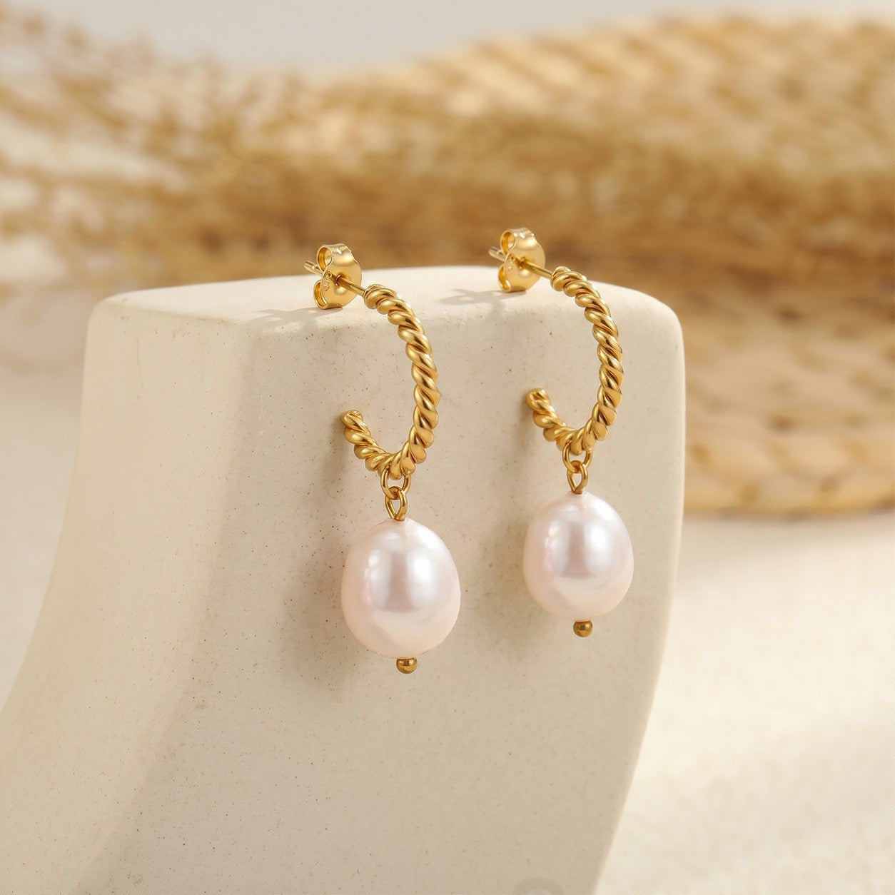 Geometric Pearl Twist Earrings