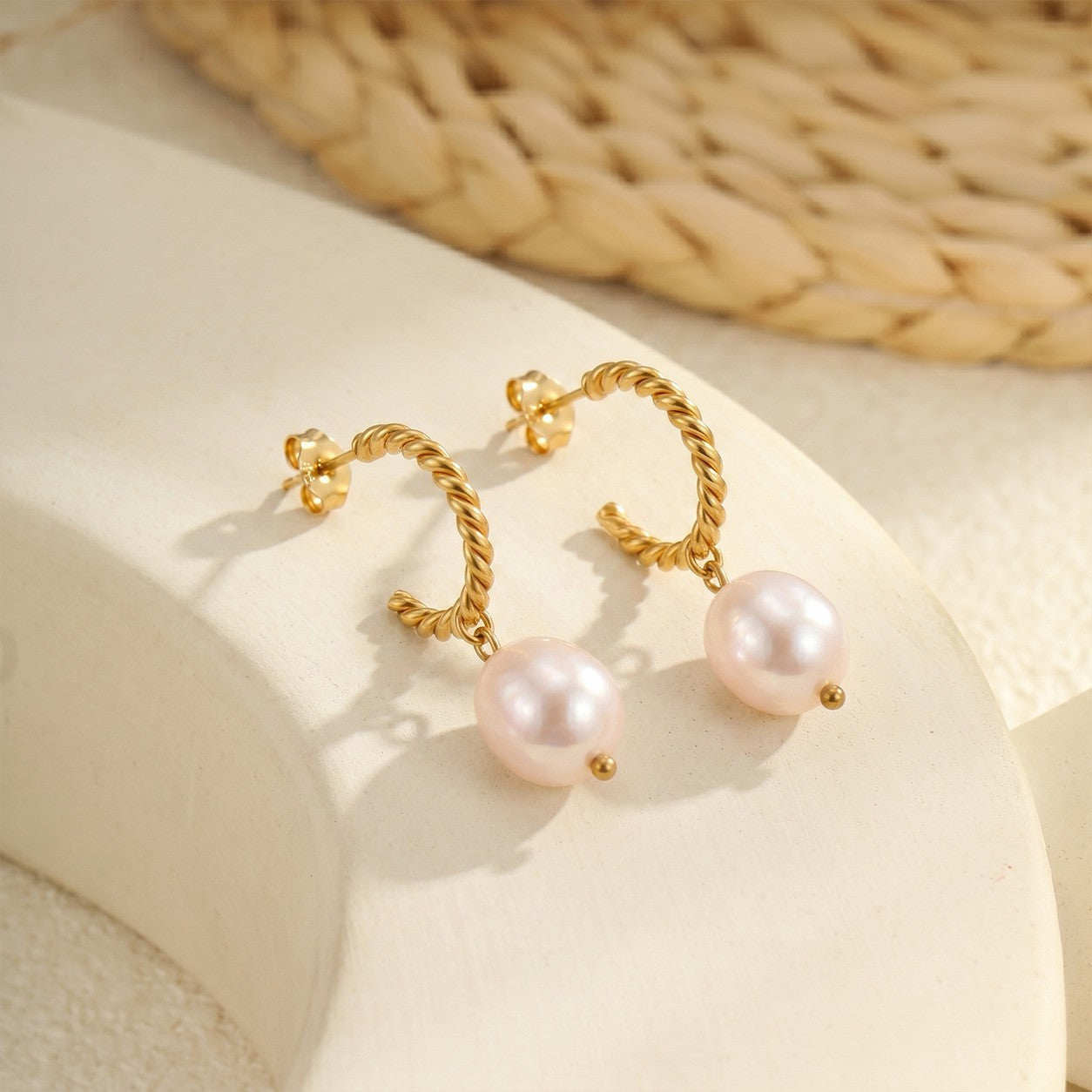 Geometric Pearl Twist Earrings