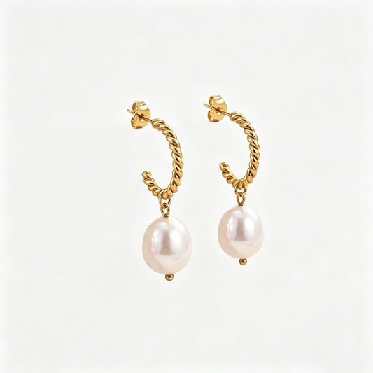 Geometric Pearl Twist Earrings