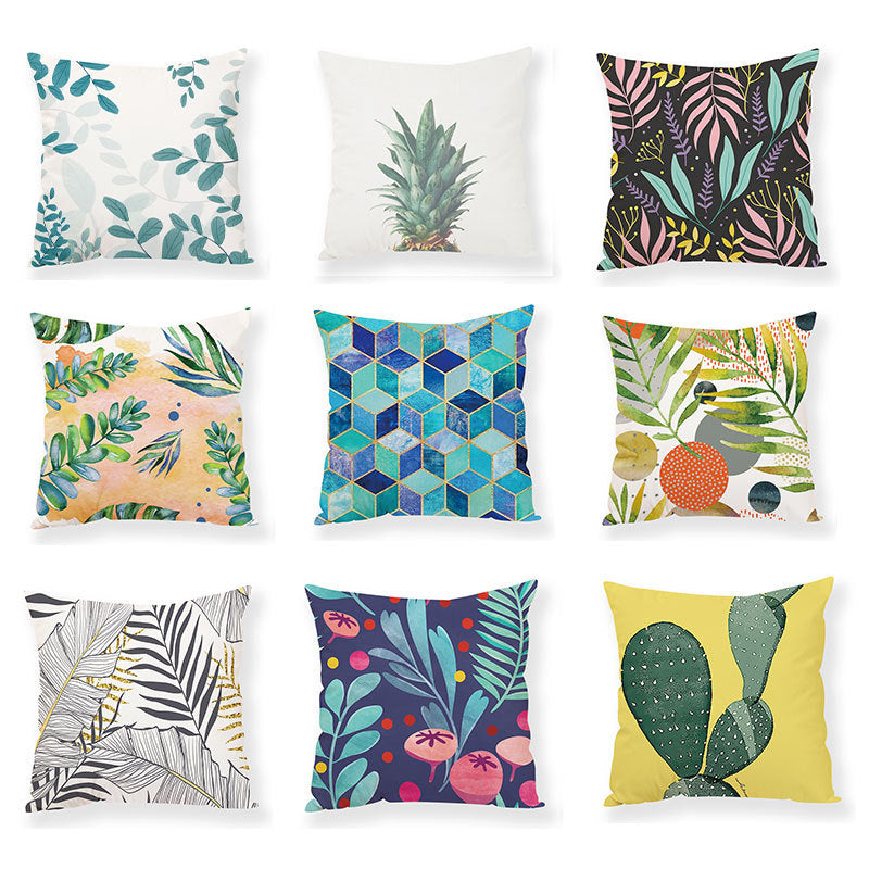 Geometric Plant Print Pillow Case