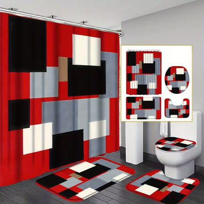 Geometric Print Bathroom Shower Curtain Set