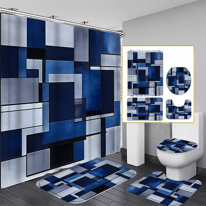 Geometric Print Bathroom Shower Curtain Set