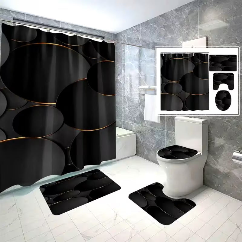 Geometric Print Bathroom Shower Curtain Set