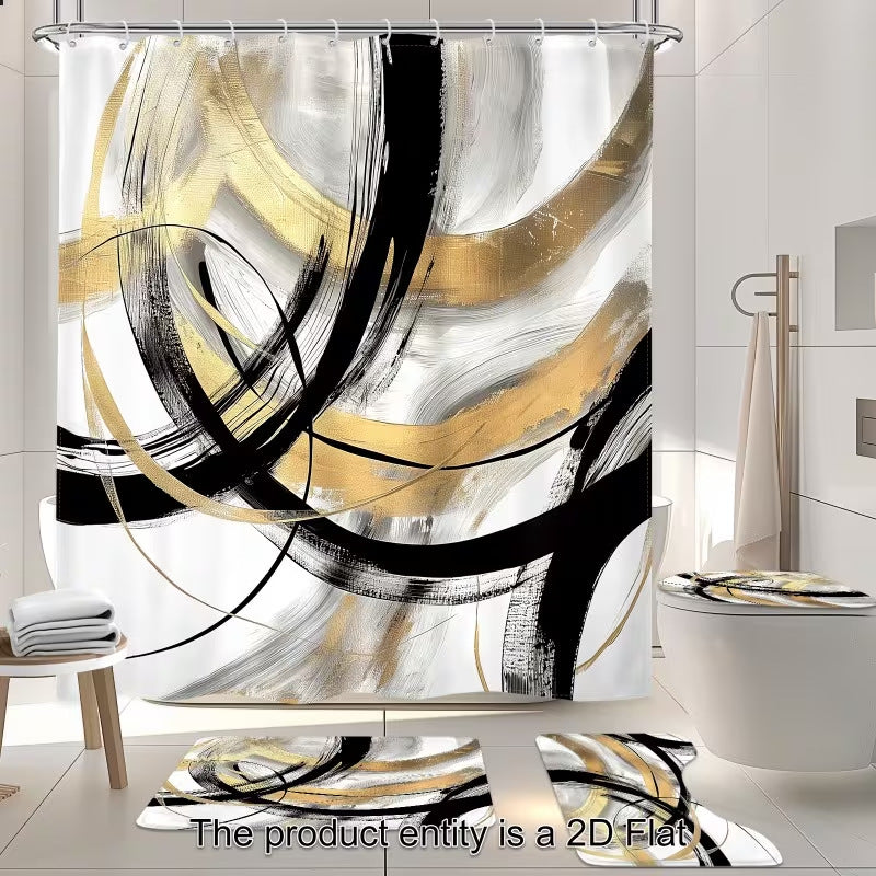 Geometric Print Bathroom Shower Curtain Set