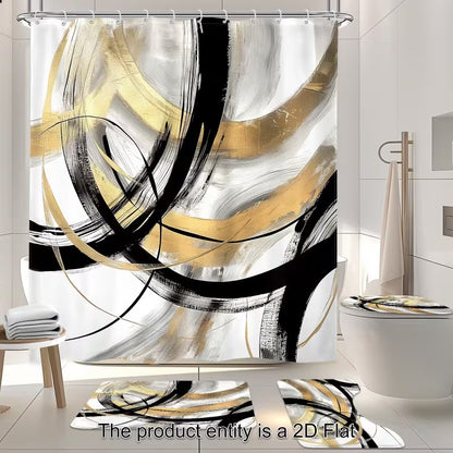 Geometric Print Bathroom Shower Curtain Set
