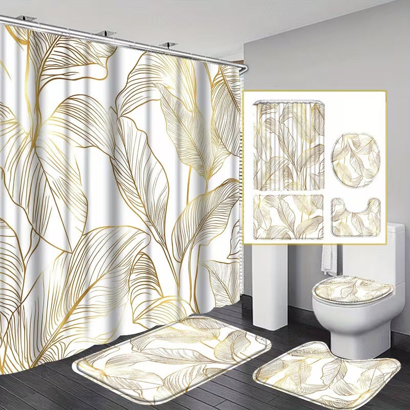 Geometric Print Bathroom Shower Curtain Set