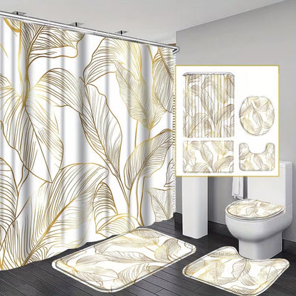 Geometric Print Bathroom Shower Curtain Set