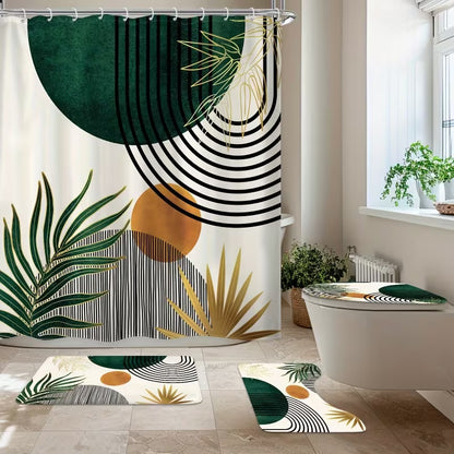 Geometric Print Bathroom Shower Curtain Set