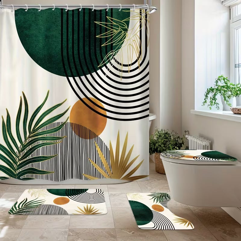 Geometric Print Bathroom Shower Curtain Set