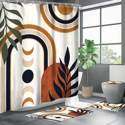 Geometric Print Bathroom Shower Curtain Set