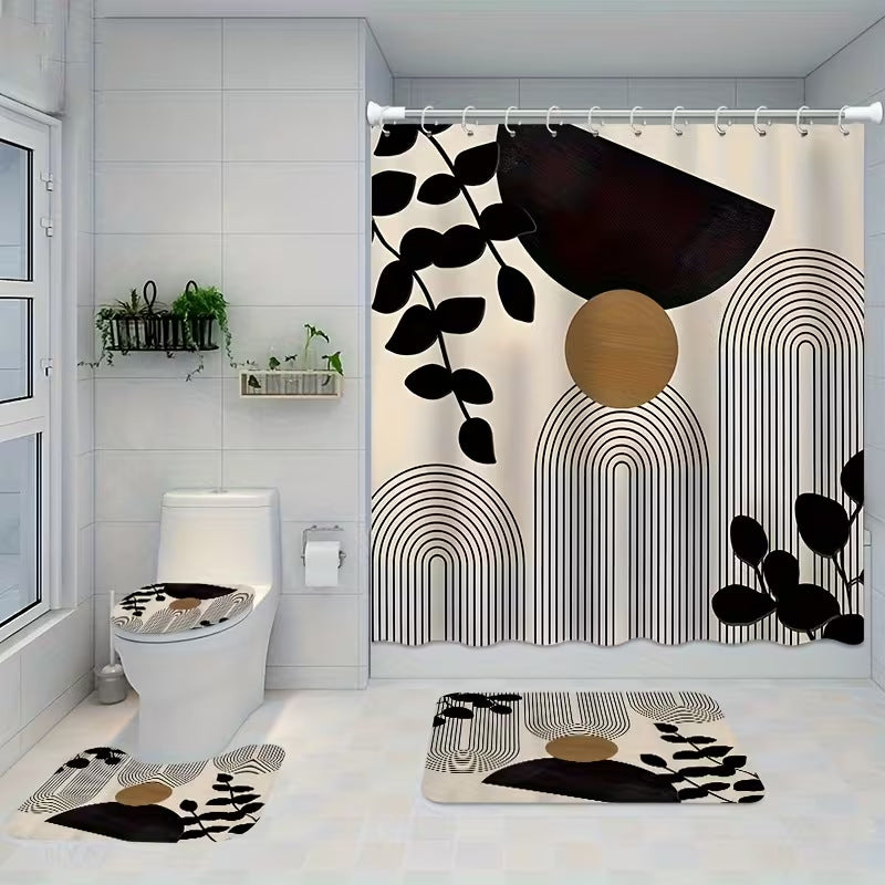 Geometric Print Bathroom Shower Curtain Set