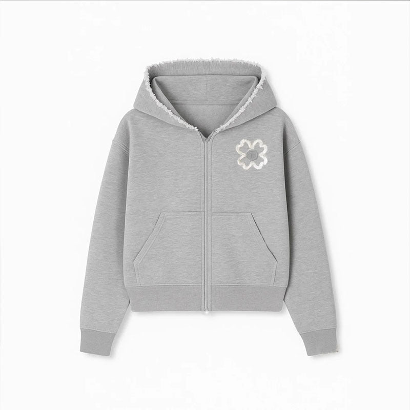 Geometric Print Hooded Zipper Sweatshirt