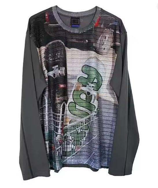 Geometric Print Long Sleeve T-shirt