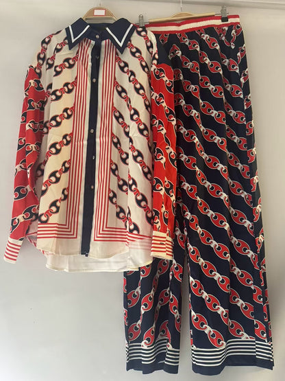 Geometric Print Shirt and Pants Set