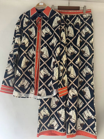 Geometric Print Shirt and Pants Set