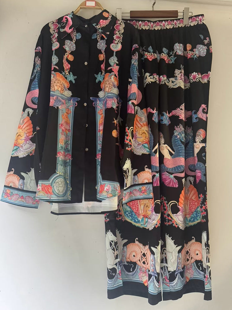 Geometric Print Shirt and Pants Set