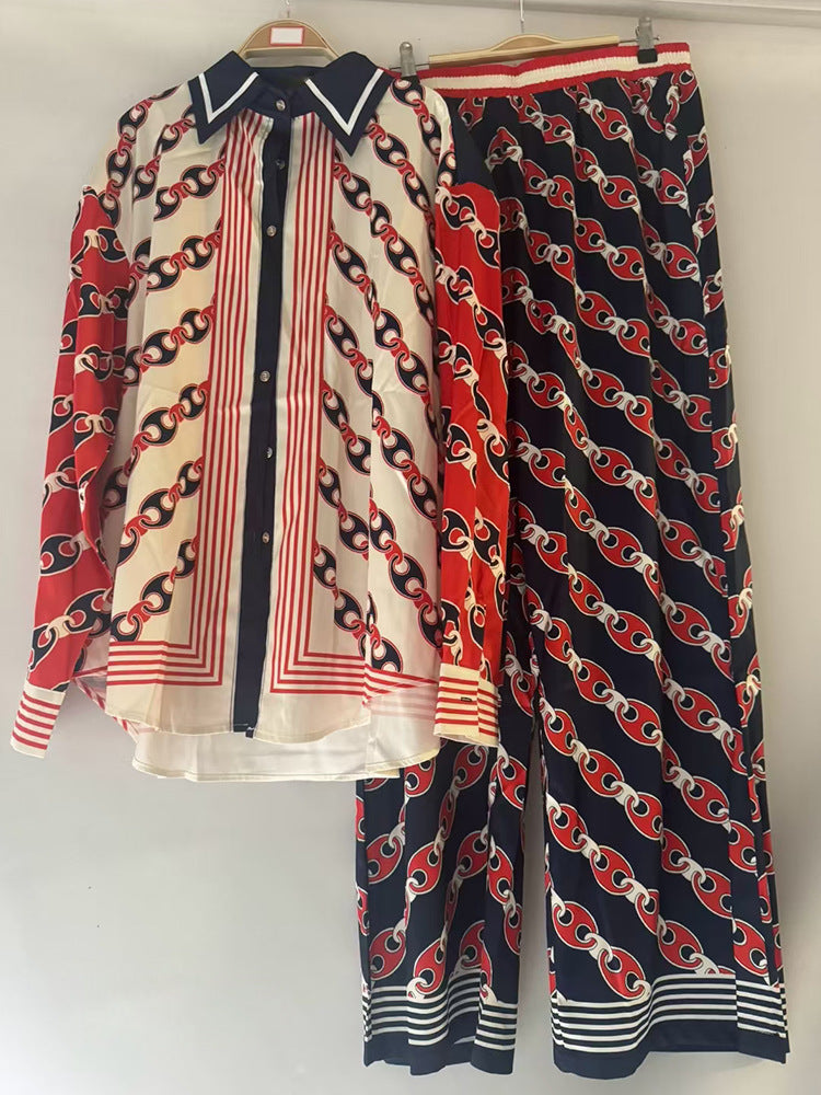 Geometric Print Shirt and Pants Set