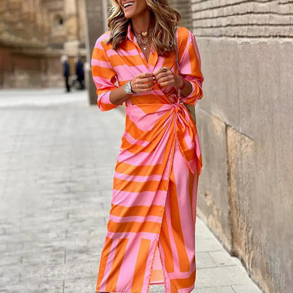 Geometric Print Tie-Up Shirt Dress